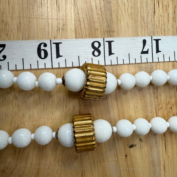 Miriam Haskell Vintage Milk Glass Bead Necklace With Gold-Tone Accents - Picture 14 of 16